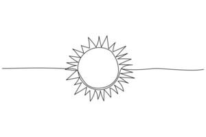 Continuous line art circle sun, single line sketch,doodle isolated on white background vector