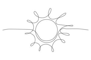 Continuous line art circle sun, single line sketch,doodle isolated on white background vector