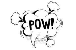 Pow bubble speech comic expression frame cartoon doodle isolated on white background. Boom explode effect, halftone decoration,. Vector illustration