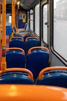 Totnes, Devon, UK - January 17. Interior view of a bus in Totnes, Devon on January 17, 2024 photo