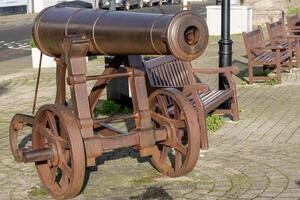 Dartmouth, Devon, UK - January 14. Cannon by the River Dart in Dartmouth, Devon on January 14, 2024 photo