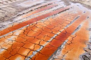 tracks of wheels on desert soil photo