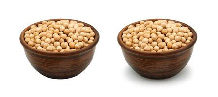 chickpea in clay bowl on white background, isolated and with shadow photo