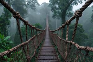 AI generated canopy walkway in the tropical forest photo
