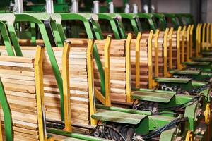 conveyor line for the production of planks in a woodworking plant photo