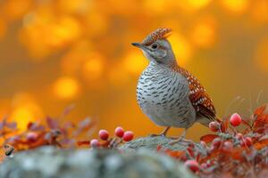 AI generated wild bird in the autumn forest photo