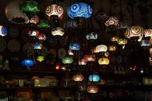 ethnic lanterns in oriental souvenir shop photo