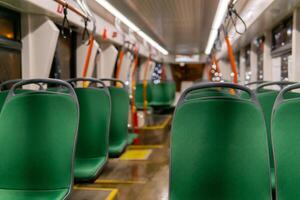 partially blurred low-floor tram interior photo