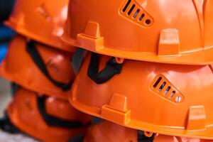 new industrial hard hats close up photo