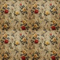 AI generated vintage floral background, seamless pattern on old paper wallpaper photo