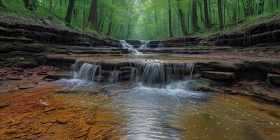 AI generated rocky bed of a mountain stream in the forest photo