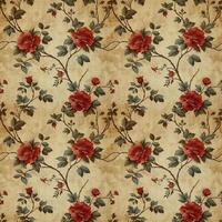 AI generated vintage floral background, seamless pattern on old paper wallpaper photo