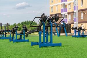 public exercise machines for outdoor weight training in the city courtyard photo