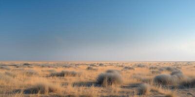 AI generated landscape of steppe plain with dry grass and bushes photo