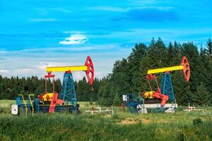 petróleo bombas en un claro en el bosque foto