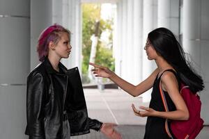 teenage girls on city street photo