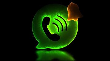 Neon light effect loop notification bell phone icon. Black background. video