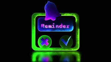 Neon light effect loop reminder bell window black background video