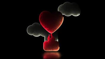 neon ljus effekt looping hjärta formad ballong och moln ikon. svart bakgrund. video