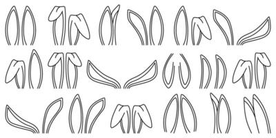 Doodle set with Easter bunny ears, isolated on a transparent background. Vector illustration hand-drawn in a children's theme for use in photographs, web design, and notepads, featuring a thin black