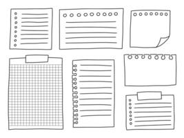 Set of hand drawn memo paper sheets and sticky notes. Doodle sketch paper blank notes vector set