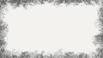 Black dotted textured horizontal frame, noisy gritty dot halftone effect, vector illustration. Fashionable banner in grunge style. Splashes from a spray can, textured paint stains.