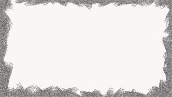 Black dotted textured horizontal frame, noisy gritty dot halftone effect, vector illustration. Fashionable banner in grunge style. Paint stains and uneven geometric edges.