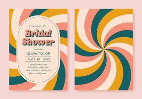 Retro bridal shower invitation in flat style. Groovy party template. Minimalist print design. Vector illustration