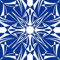 Geometric tile pattern. Concentric blue and white decorative floral ornament. Portugal, Moroccan mosaic. Portuguese azulejos. Vintage texture vector