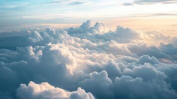 AI generated High nature view large white clouds on soft sky background in the morning, View of white cloudy on the plane. photo