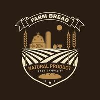 Farm bread bread badge, logo. Vector illustration Typography design with farm, ears of wheat silhouette. Template for restaurant identity objects, packaging and menu