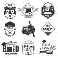 Set of Bakery shop badge. Vector Design with windmill, rolling pin, dough, wheat ears, old oven, wooden bread shovels silhouette. For restaurant, bakery identity objects, packaging menu