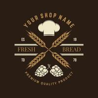 Hand crafted bread badge, logo. Vector. Typography design with dough, hop and chef hat silhouette. Template for restaurant identity objects, packaging and menu vector