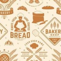 Bakery shop seamless pattern or background. Vector. Seamless bakery pattern with with rolling pin, windmill, wheat ears silhouette. Bakery shop texture. vector