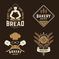 conjunto de panadería insignia. vector concepto para insignia, camisa, etiqueta, imprimir, sello o tee. tipografía diseño con hombre haciendo masa silueta. modelo para restaurante identidad objetos, embalaje y menú