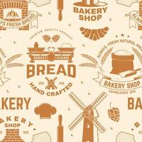 Bakery shop seamless pattern or background. Vector. Seamless bakery pattern with with rolling pin, windmill, wheat ears silhouette. Bakery shop texture. vector