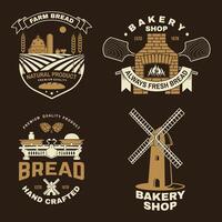 Set of bakery badge, logo. Vector. Typography design with farm, ears of wheat, old oven, windmill silhouette. Template for restaurant identity objects, packaging and menu vector