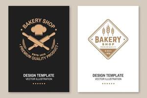 Bakery shop flyer, brochure, banner, poster. Vector. Typography design with chef hat, text, rolling pin silhouette. Template for restaurant identity objects, packaging and menu vector