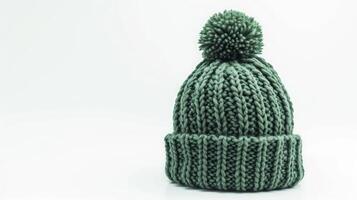 AI generated knitted green hat isolated on white background.hat with pompon . photo