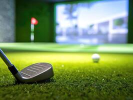 AI generated Sreen golf. Putter and golf ball on the background of the screen. photo