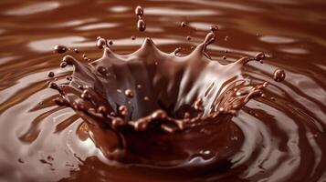 AI generated Realistic chocolate crown splash, Splashing and whirl chocolate liquid, cacao coffee splash with drops photo