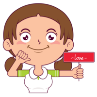 girl holding heart signs playful face cartoon cute png