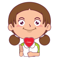 girl holding heart signs playful face cartoon cute png