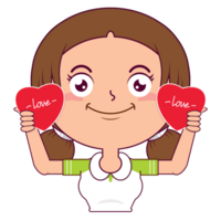 girl holding heart signs playful face cartoon cute png