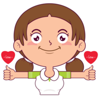 girl holding heart signs playful face cartoon cute png