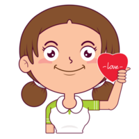 girl holding heart signs playful face cartoon cute png