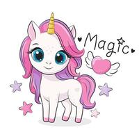 hermosa linda bebé unicornio con corazón. dibujos animados vector ilustración