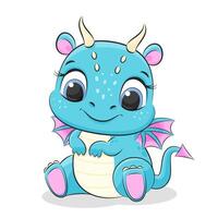 Cute baby dragon or dinosaur. Symbol of 2024. Colorfull cartoon vector illustration.