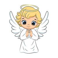 Cute baby angel with nimbus and wings. Vector illustration