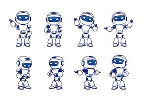 Robot character set for the animation with various poses. Vector illustration.